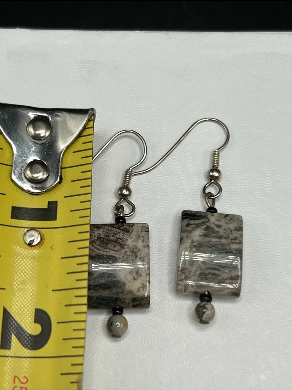 Handmade Natural Stone Dangle Earrings Earth Tone Rectangle Gemstone Boho